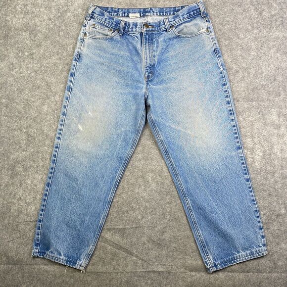 Carhartt Pants Mens 38x30 TAG Blue Denim Jeans Relaxed Fit 100% Cotton 34x26 MEA - Picture 1 of 13